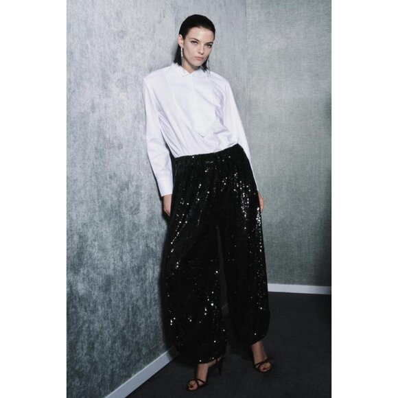 ZARA ZW COLLECTION LIMITED EDITION SEQUIN PANTS - Picture 1 of 9